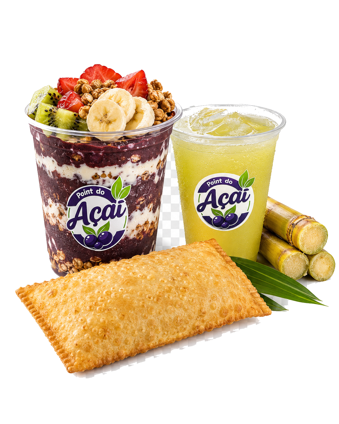 Açaí, caldo de cana e pastel